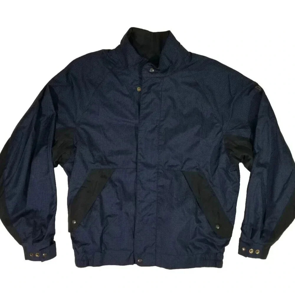 FootJoy DryJoys Outdoor Rain Windbreaker Golf Jacket Men M Blu/Blk Houndstooth